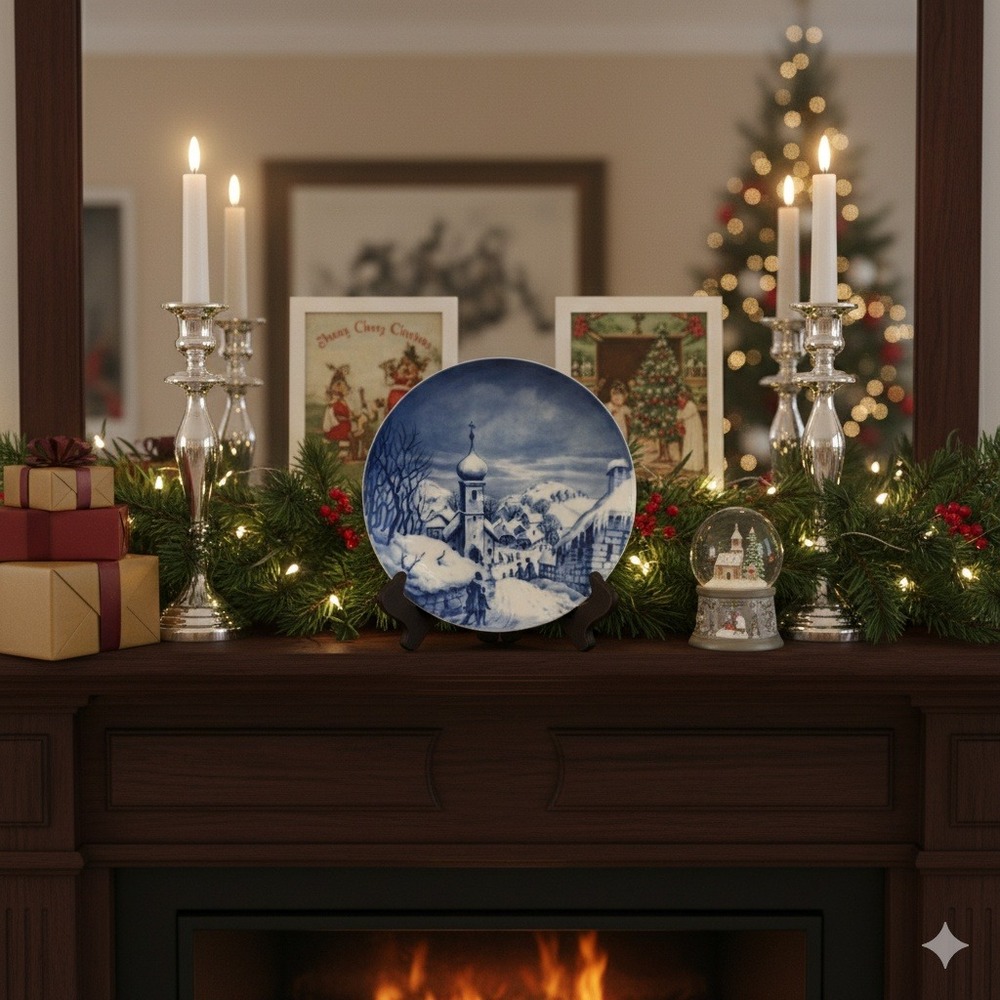 Vintage Furstenberg Christmas Plate 1973 Limited Edition Blue White West Germany